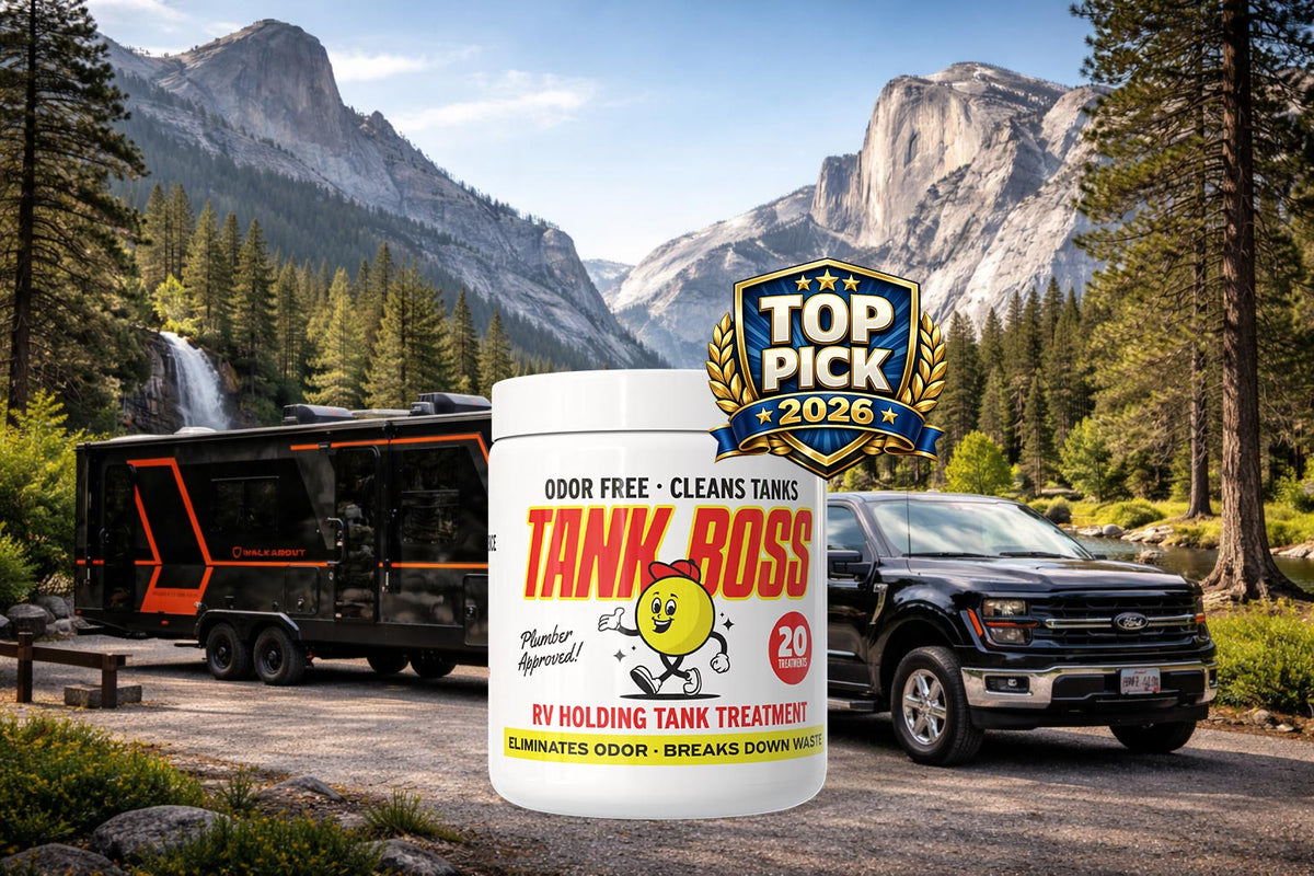 A comparison of the best RV holding tank treatments for 2026 in a nature setting.